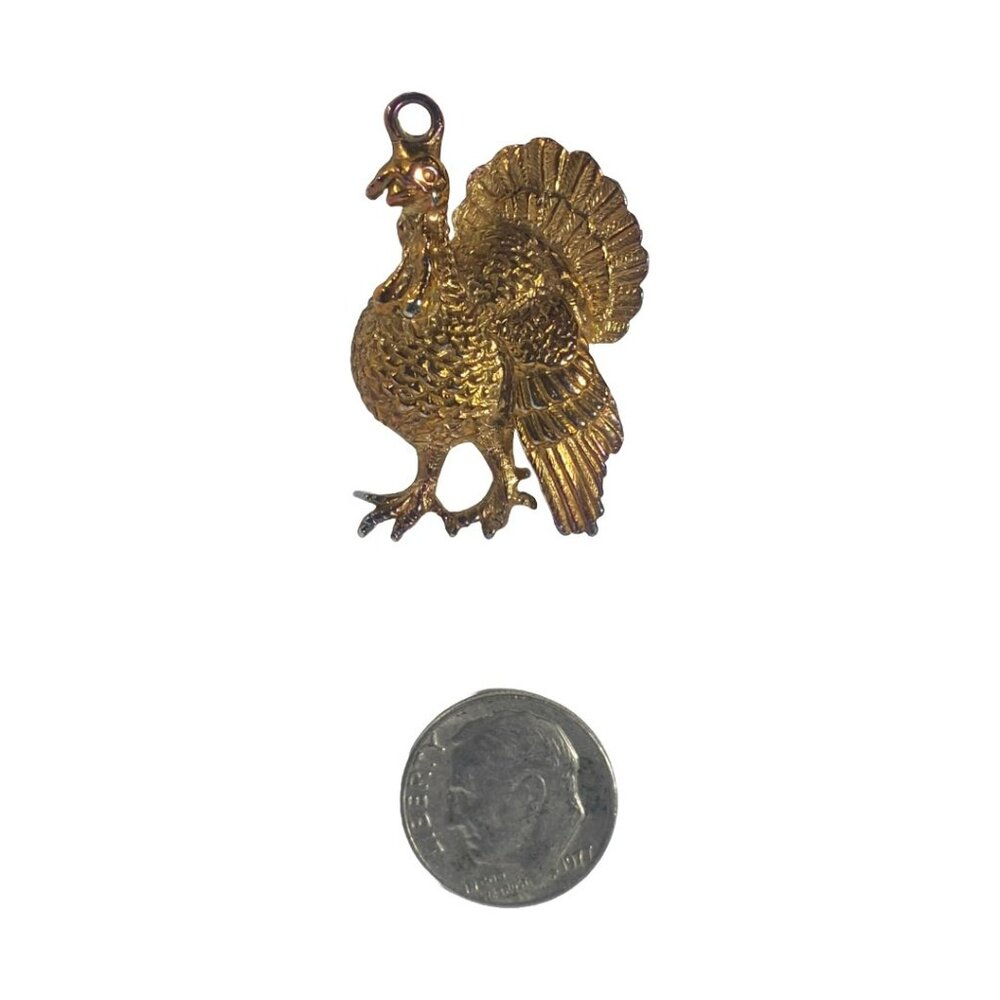 VTG Turkey Gold-Coppertone w/Iridescence Thanksgiving Necklace Pendant-No Chain - Picture 5 of 8